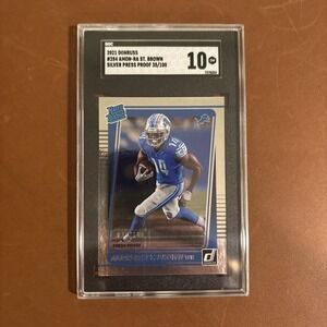 SGC 10 Amon-Ra St Brown 2021 Donruss Silver Press Proof Rated Rookie RC 35/100
